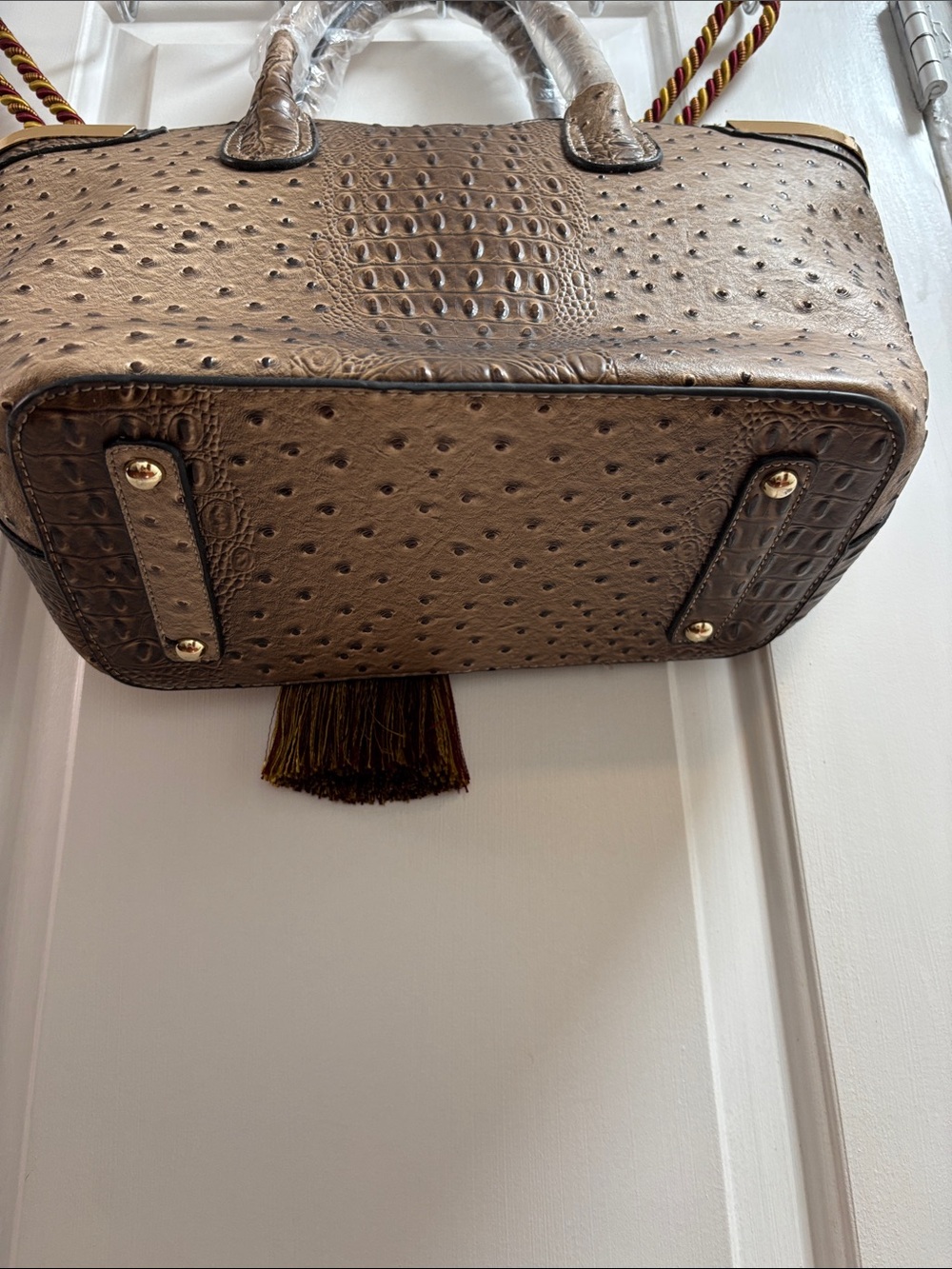 Diophy Taupe Ostrich-Textured Tote with Top Handles - Picture 8 of 10